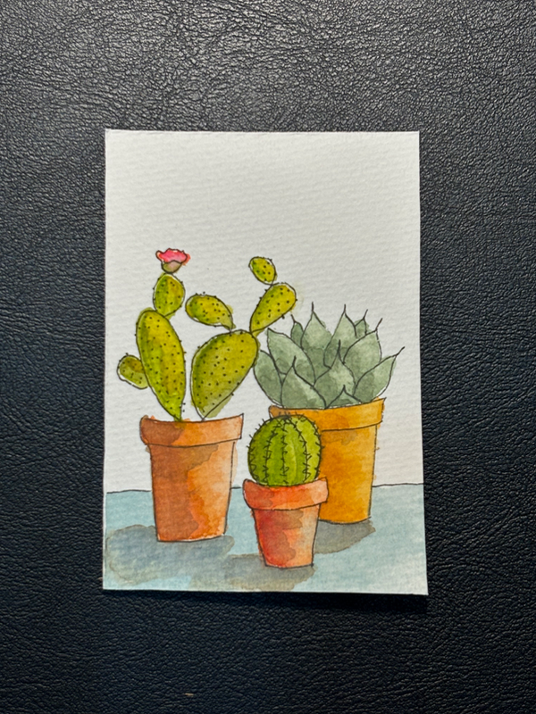 Cactus Family aceo art card