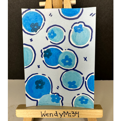 Bumbling Blueberries aceo art card thumbnail 1