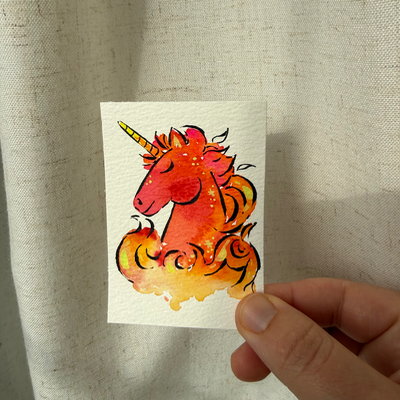 Flame Unicorn aceo art card thumbnail 2