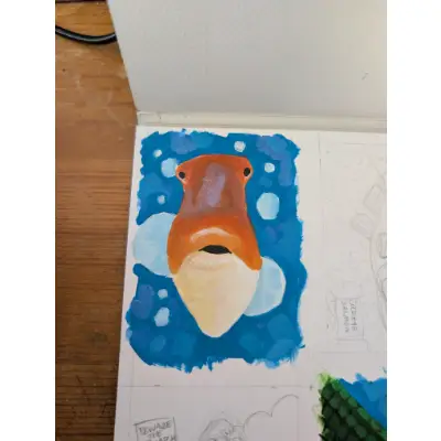 Huh? - Acrylic on Bristol Fish aceo art card thumbnail 2