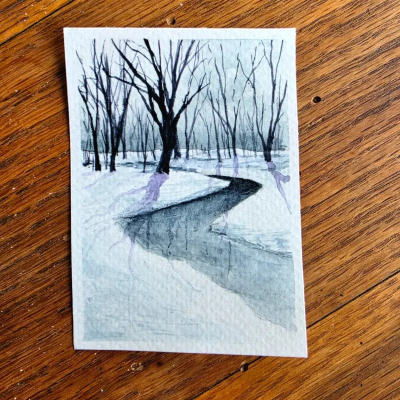 Winter Stream aceo art card