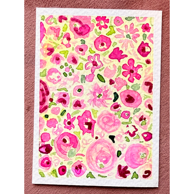 Pink Flower Explosion aceo art card thumbnail 1