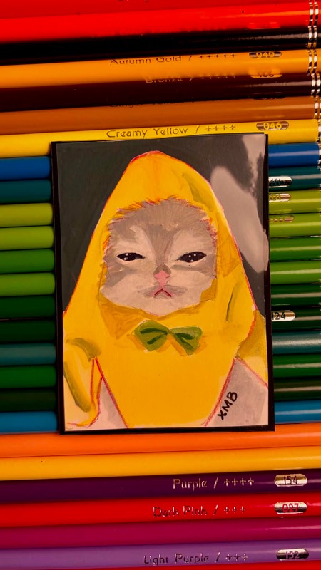 ACEO Teary Cat Banana | Cat x Fruit Series 5/5 | 2.5x3.5 aceo art card