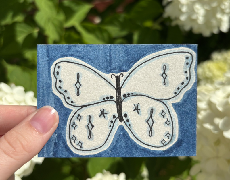 Whimsical Butterfly Series (Blue Butterfly) aceo art card