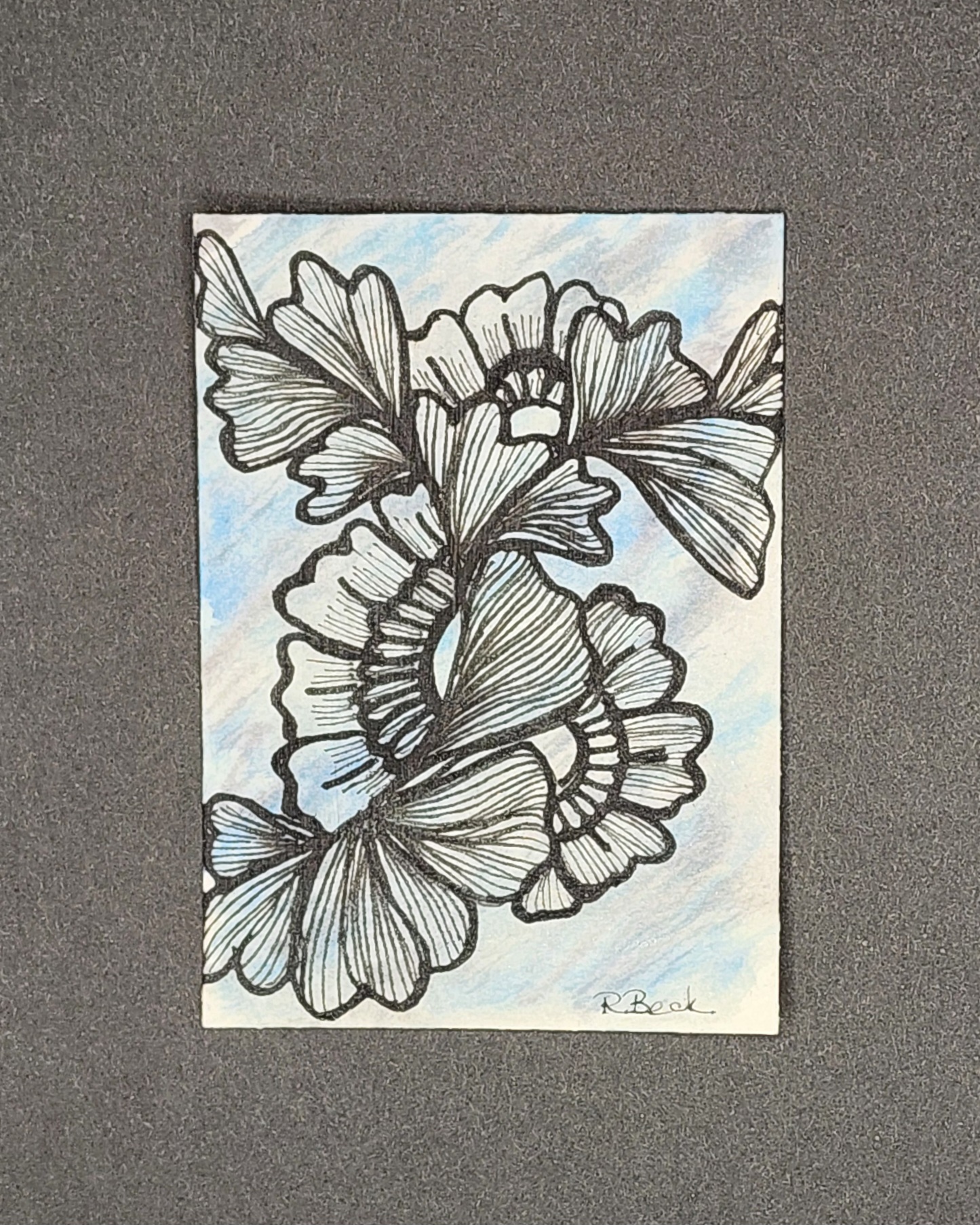 Blue Flower Doodle aceo art card