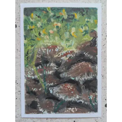 Mushroom & Clover (Oil Pastel) 2 of 2 - Najia Hutcherson aceo art card thumbnail 1