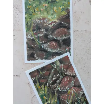 Mushroom & Clover (Oil Pastel) 2 of 2 - Najia Hutcherson aceo art card thumbnail 2