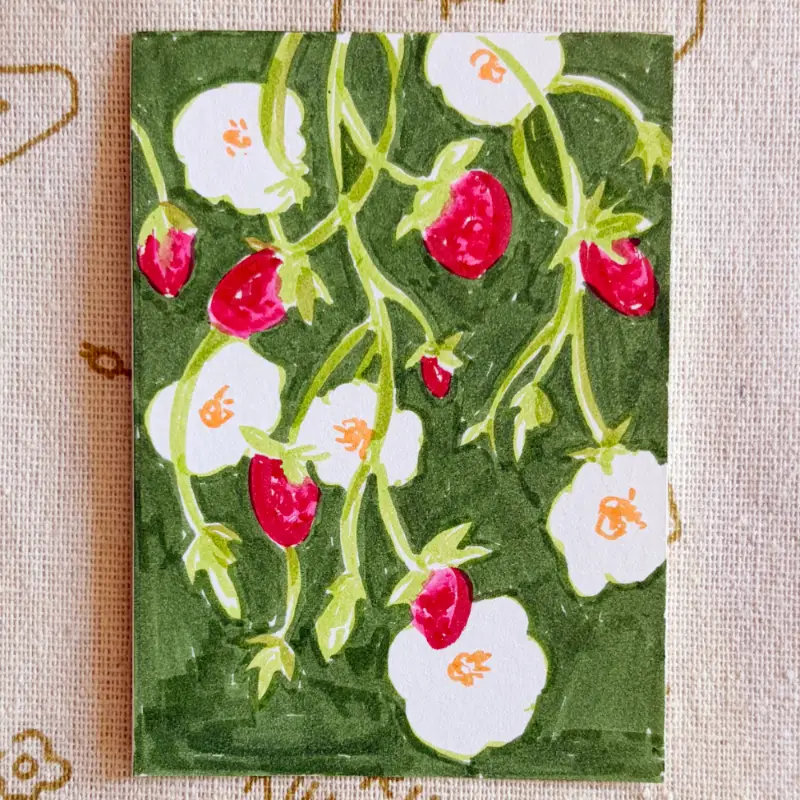Strawberry plant 4/4 aceo art card