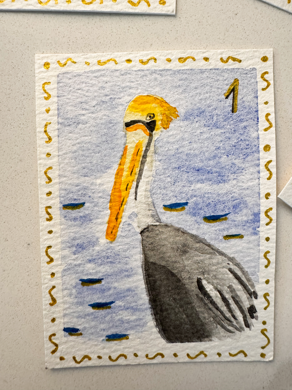 Mahjong Bird Bam Cheers Pelican aceo art card