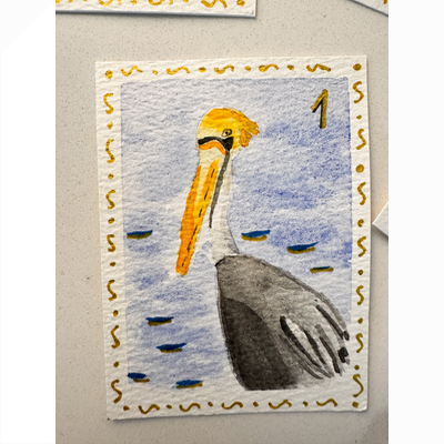 Mahjong Bird Bam Cheers Pelican aceo art card thumbnail 1