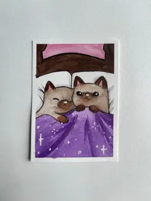 Goodnight Kitties aceo art card thumbnail 2
