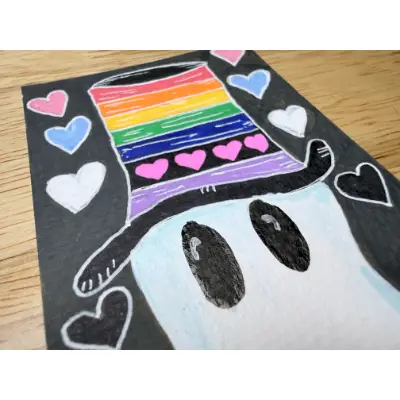 Whimsical and Colorful Pride Ghost Top Hat aceo art card thumbnail 2