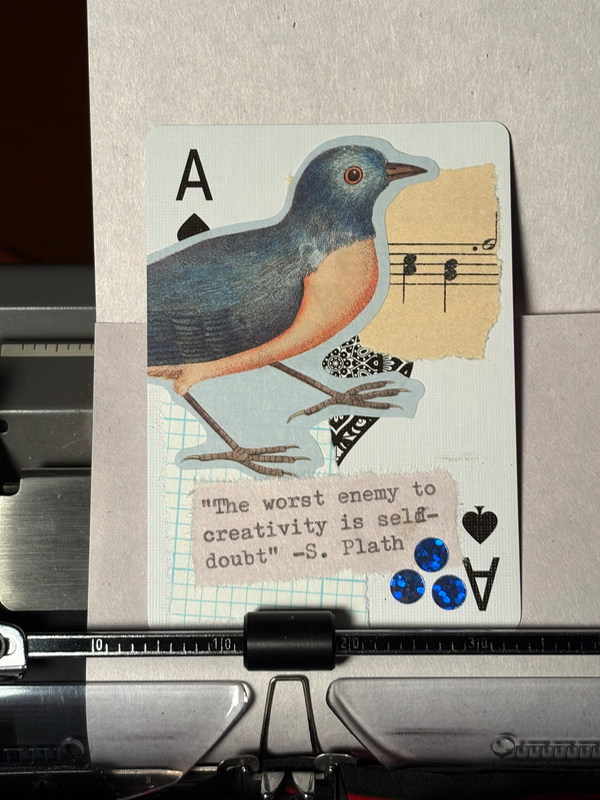 Bird Quote Card #87 by Mazerzine Sylvia Plath blue aceo art card
