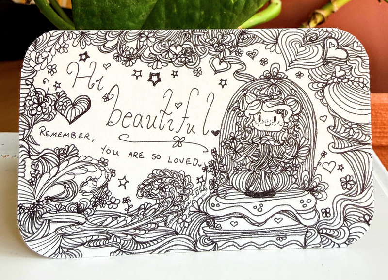 Affirmation ACEO, “Hi beautiful. Remember, you are so loved.” Handmade + Signed Ink on Index Card aceo art card