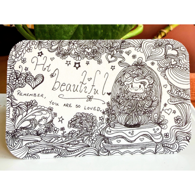 Affirmation ACEO, “Hi beautiful. Remember, you are so loved.” Handmade + Signed Ink on Index Card aceo art card thumbnail 1