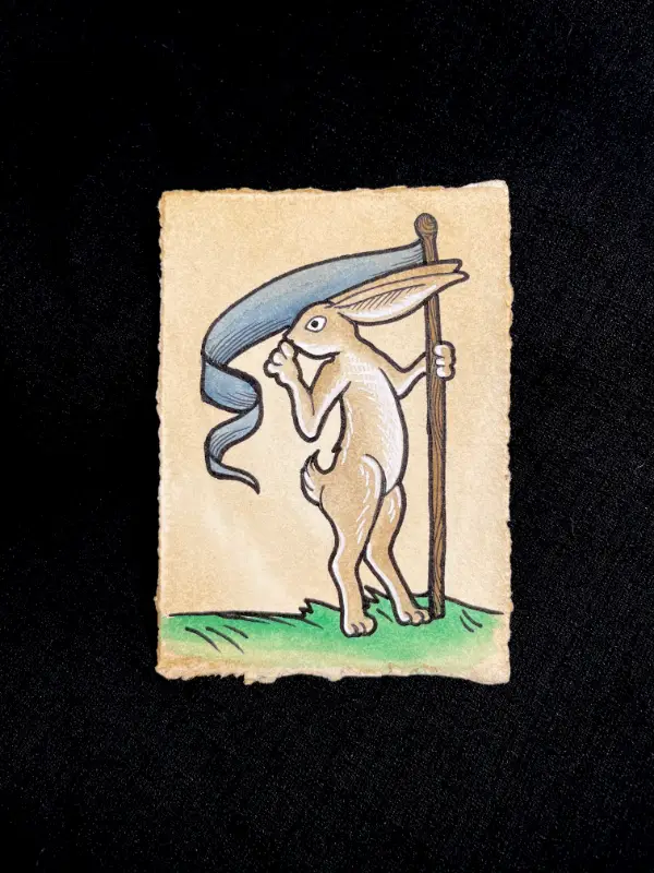 Medieval Raabbit with Blue Pennant aceo art card