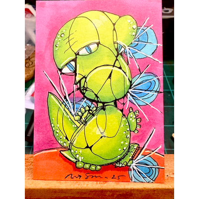 Dino-Buddy aceo art card thumbnail 1