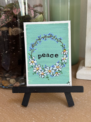 Peace Floral Wreath, Floral Painting aceo art card thumbnail 1