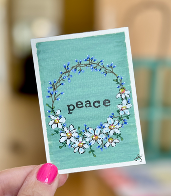 Peace Floral Wreath, Floral Painting aceo art card thumbnail 2