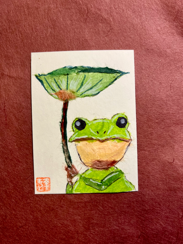 Japanese Washi Art- avoid rain (amayadori) aceo art card