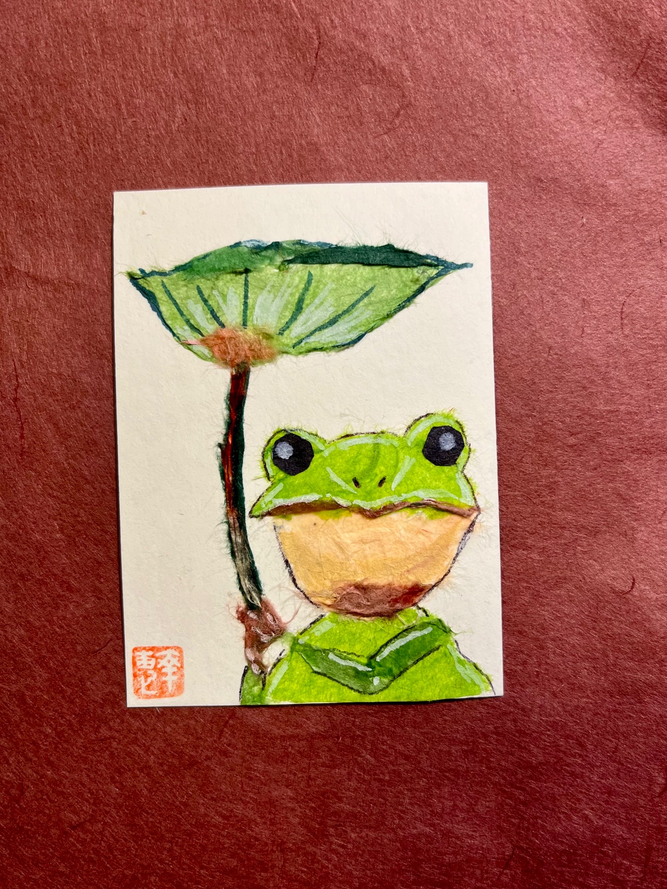 Japanese Washi Art- avoid rain (amayadori) aceo art card