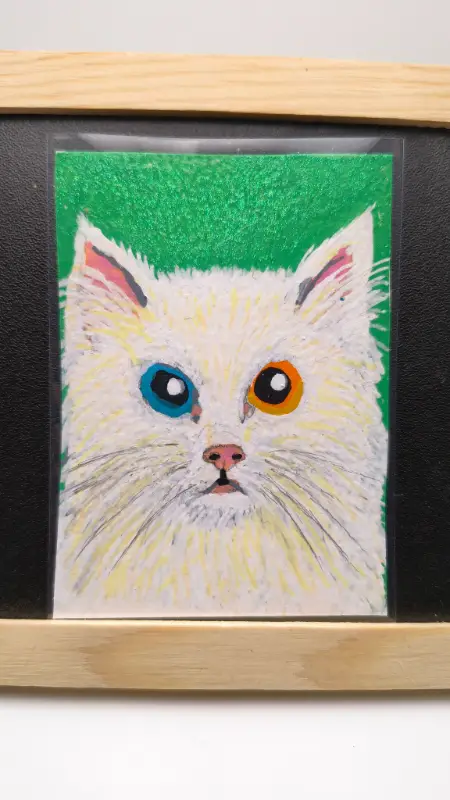 Aceo Original Acrylic Marker Cat #1/5 by Critter Creatives- Glitter Background aceo art card