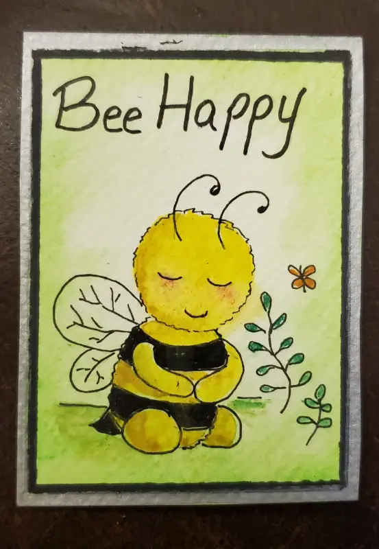 Bee Happy aceo art card