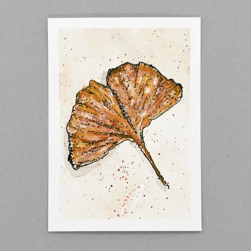 Fallen Gingko Leaf - Watercolor & Ink aceo art card