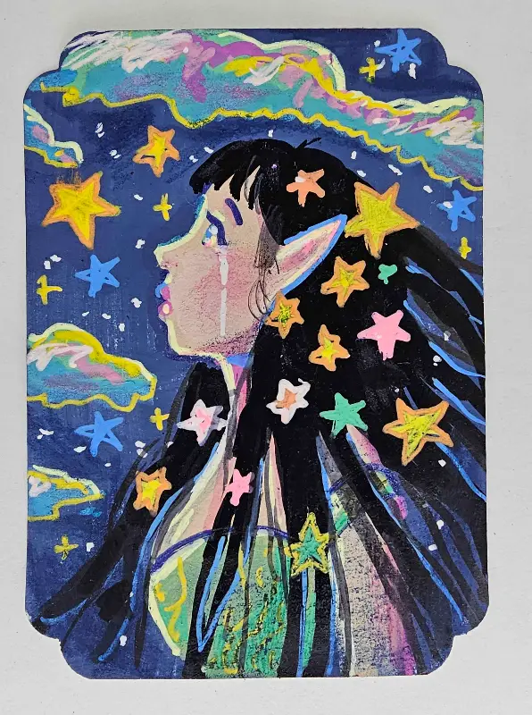 Wishing on Rainbow Stars aceo art card