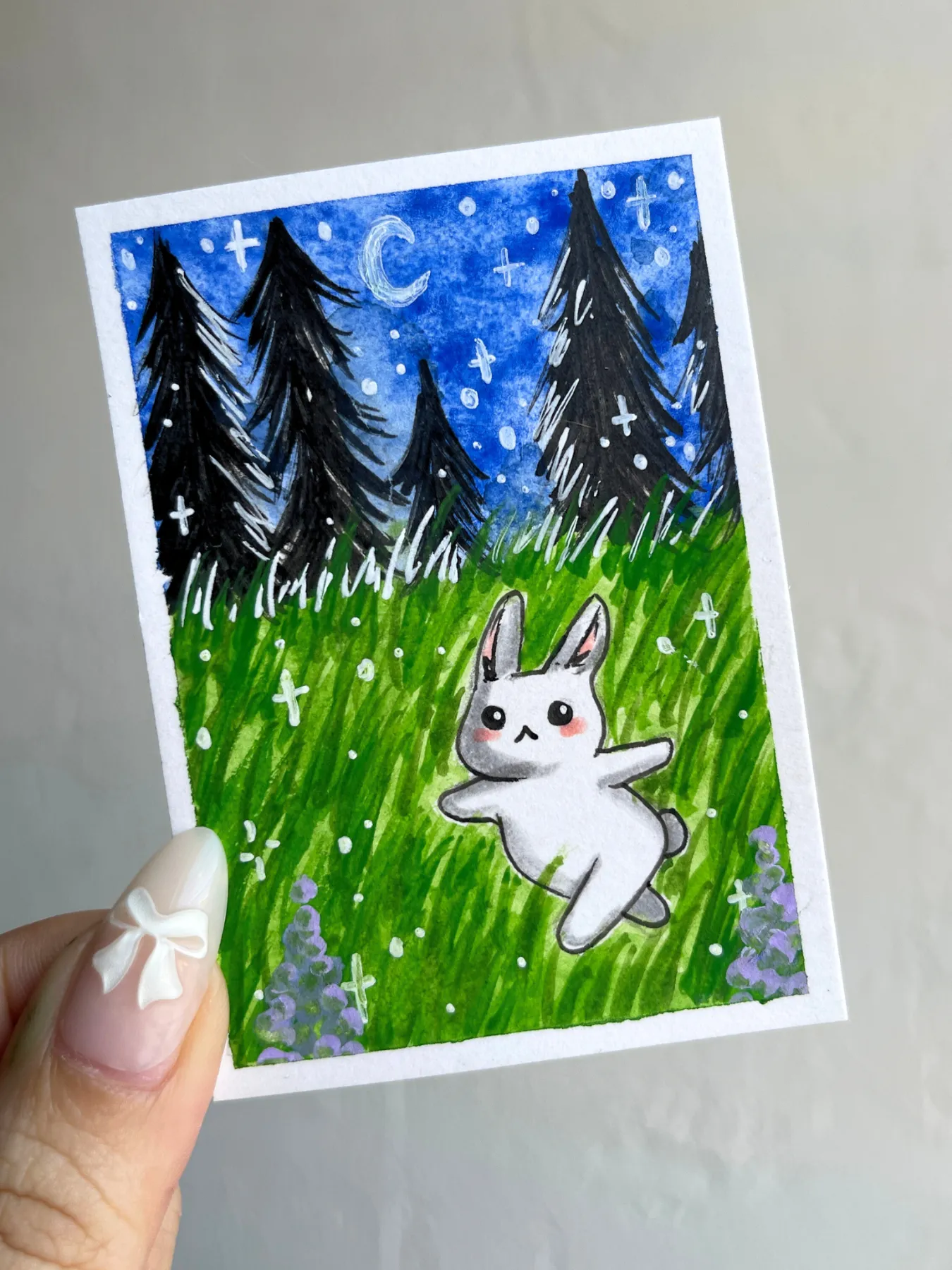 Bunny in a Field aceo art card