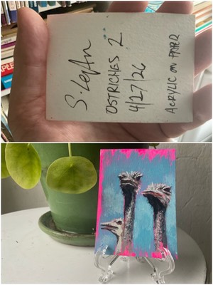 Ostriches 2 aceo art card thumbnail 2