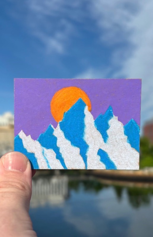 Mountain Range, Purple Sky Sunset aceo art card