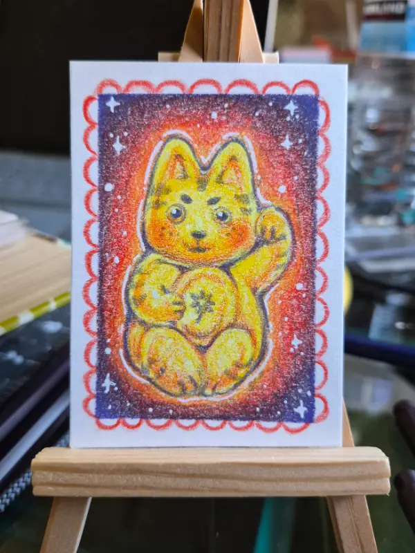 Lucky cat aceo art card