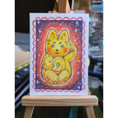 Lucky cat aceo art card thumbnail 1