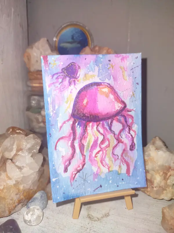 ACEO Original Cosmic Jelly Jellyfish Animals Galaxy Watercolors aceo art card