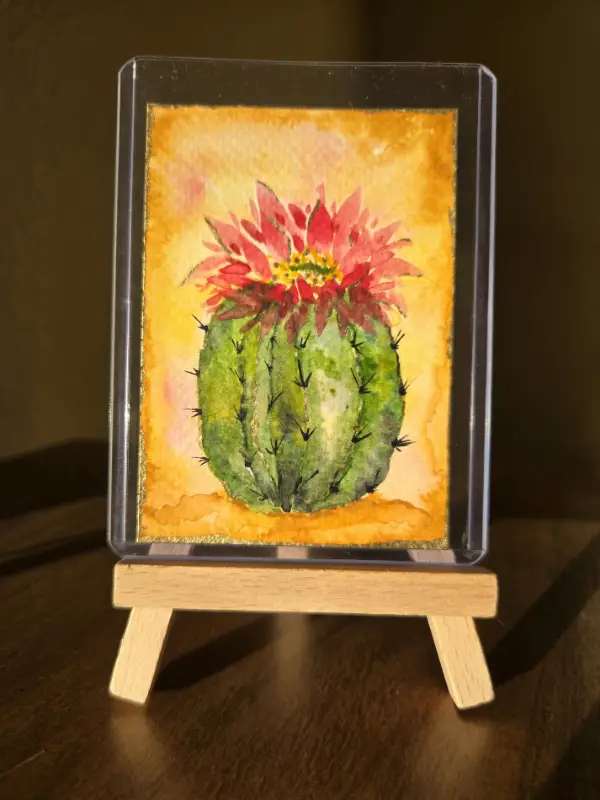 Desert Crown | Original ACEO Mini Painting | Cactus Desert Landscape aceo art card