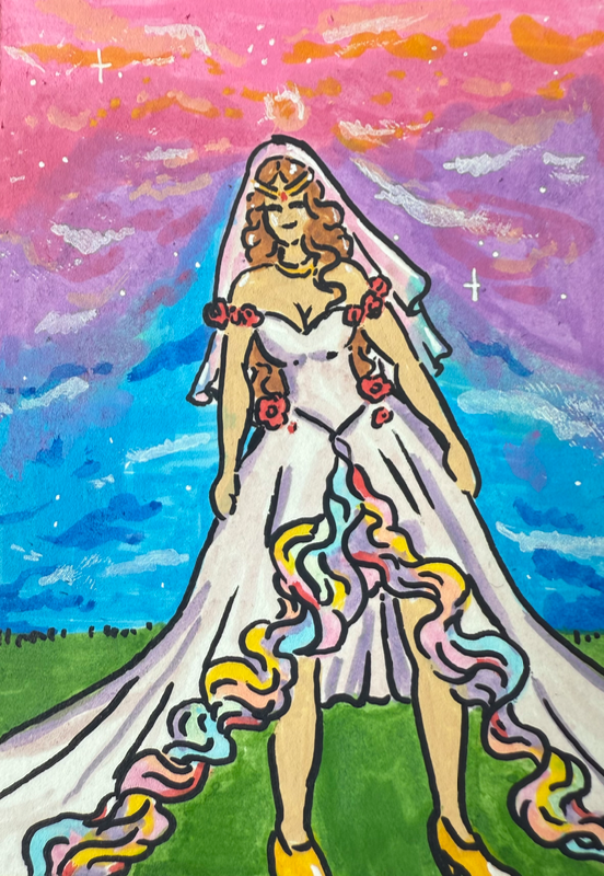 The Bride Under the Pink Sky aceo art card