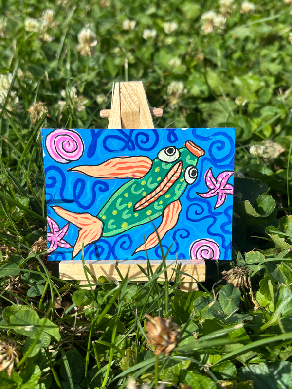Fish in Pond aceo art card