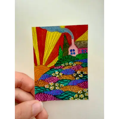 Morning at the Meadow aceo art card thumbnail 1