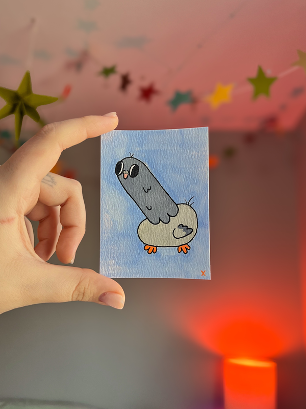 Pigeon Wants Some Crumbs aceo art card