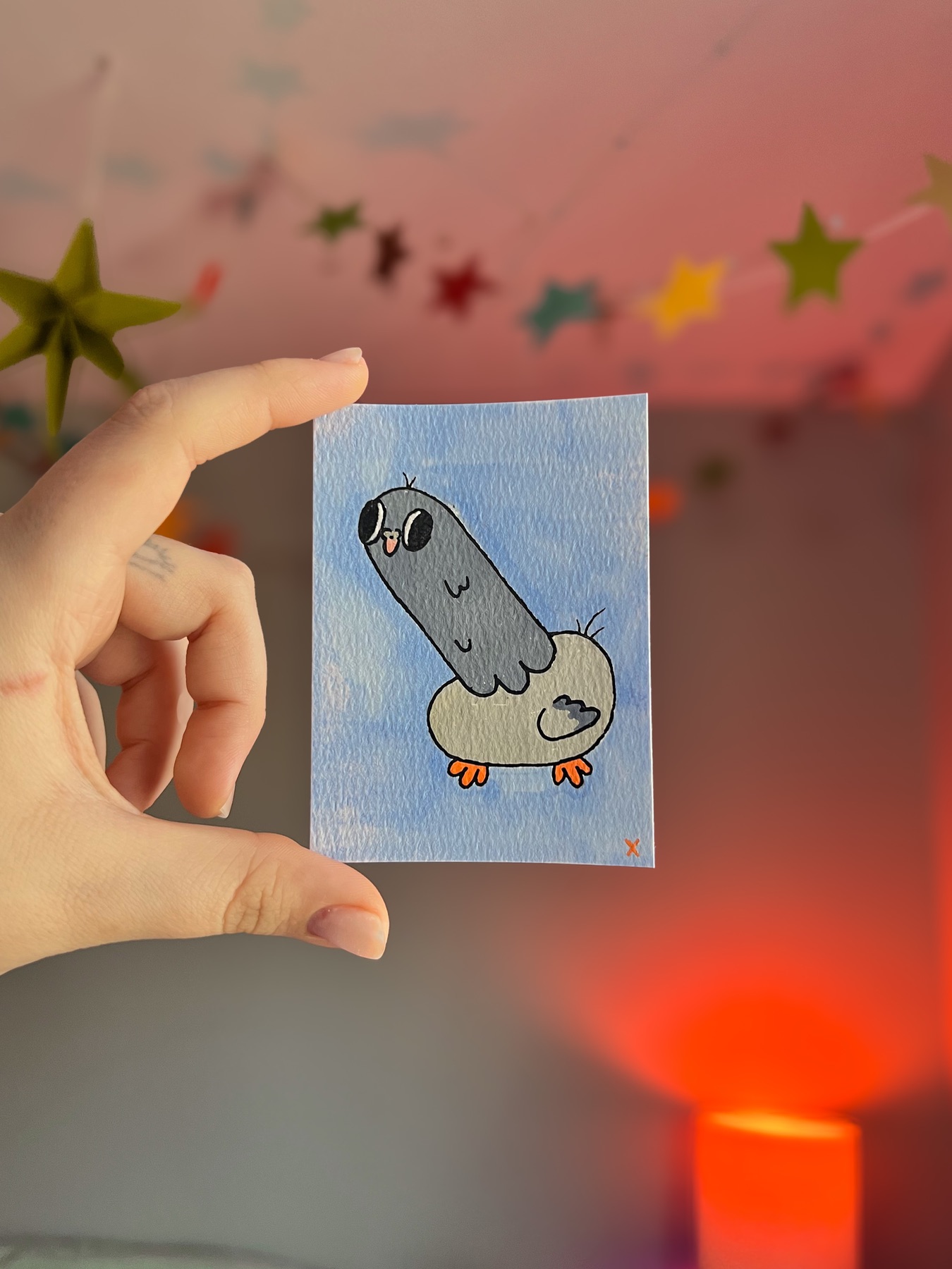 Pigeon Wants Some Crumbs aceo art card