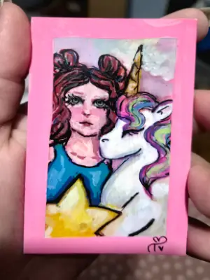 ACEO Original- The Unicorn made me take a selfie by Marr aceo art card thumbnail 1