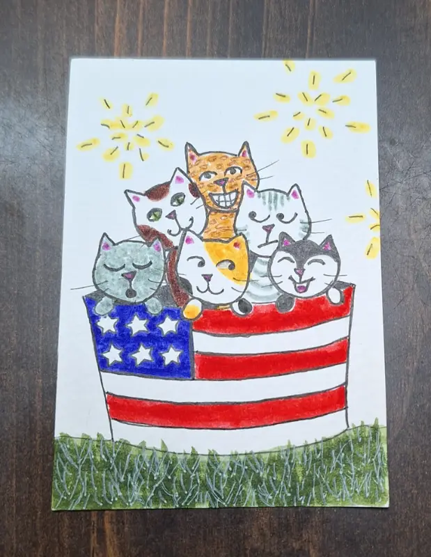 "Patriotic Bucket of Kittens" aceo art card