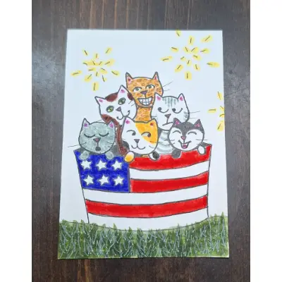 "Patriotic Bucket of Kittens" aceo art card thumbnail 1