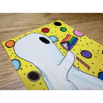Colorful Cute Whimsical Pride Ghost with Progress Flag aceo art card thumbnail 2