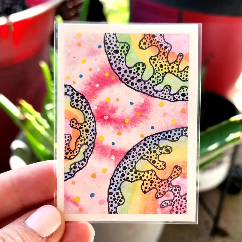 Pink Rainbow Space aceo art card