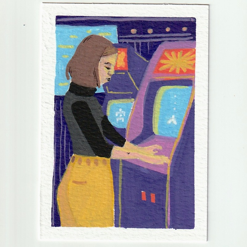 Arcade Girl aceo art card