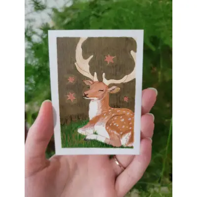 Fallow Deer aceo art card thumbnail 1
