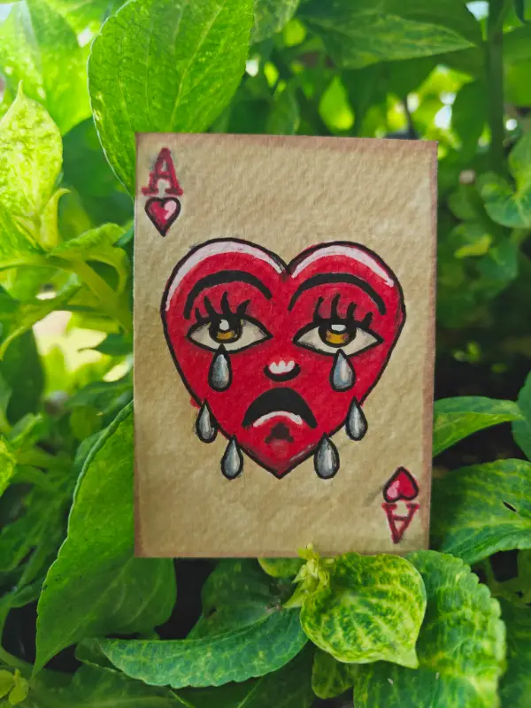 Ace of Hearts Heartbroken Tattoo Playing Card aceo art card
