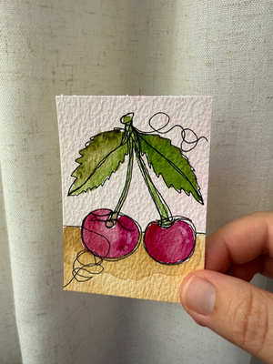 Continuous Line Cherries aceo art card thumbnail 2